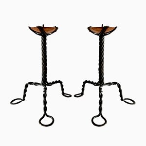 Candelabros Arts & Crafts vintage de hierro forjado y cobre. Juego de 2