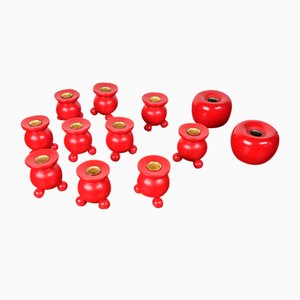 Portacandele Mid-Century in legno, Svezia, anni '60, set di 12