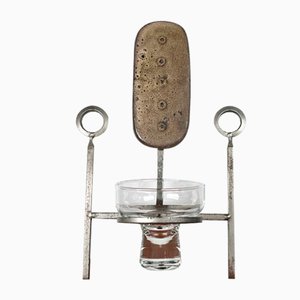 Mid-Century Brutalist Danish Pottery and Iron Wall Candleholder, 1960s