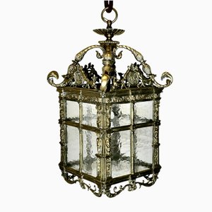 Large French Gothic Decorated Hall Lantern Ceiling Light, 1890s