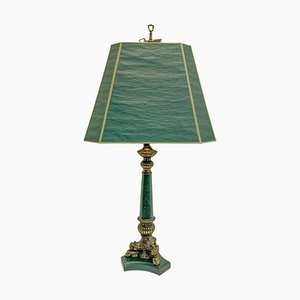 Lampada da tavolo grande impero verde e oro scuro, anni '70