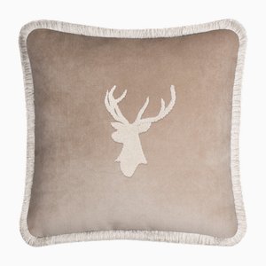Coussin Christmas Happy avec Elk en Beige sur Beige de Lo Decor