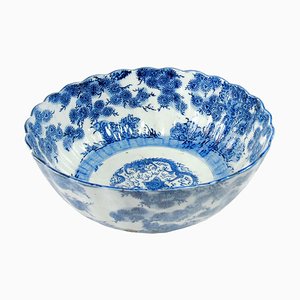 Große Japan Meiji Schale in Blau-Weiß, 1920er