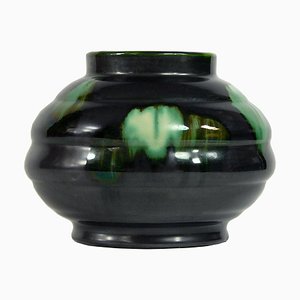 Vase Art Déco Verni de Faiencerie Thulin, Belgique, 1930s