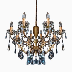 Antique Italian Chandelier with Crystal Pendants, 1940s