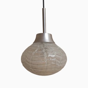Lampada da soffitto in alluminio con paralume in vetro ghiaccio di Doria Leuchten, anni '70