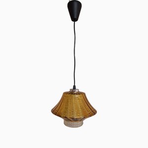 Lampada da soffitto vintage in metallo cromato con doppio paralume in vetro, anni '70