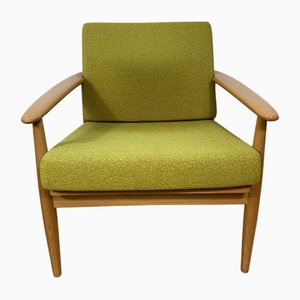 Butaca individual danesa Mid-Century de tela verde claro