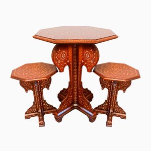 Indischer Achteckiger Couchtisch mit Intarsien, 3 . Set