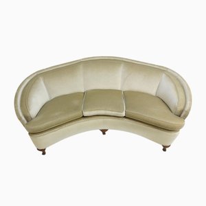 Scandinavian Modern Art Deco Curved Banana Sofa in Beige Velvet-Velour, Denmark, 1940s