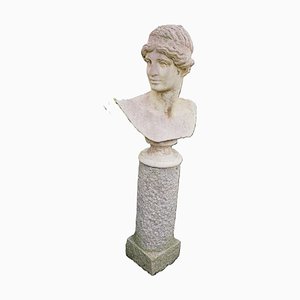 Grand Buste d'Apollon en Pierre de Taille sur Colonne, 1920s