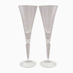Flûtes Vintage en Cristal Transparent attribuées à Baccarat, 1930s, Set de 2