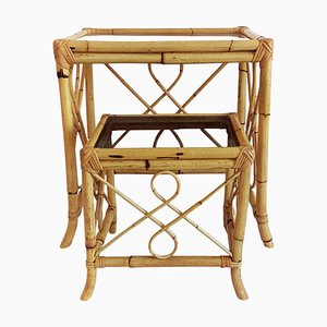 Mid-Century Satztische aus Bambus & Rattan, Spanien, 1960er, 2er Set