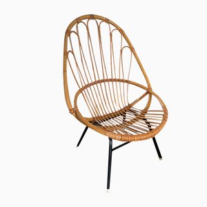 Mid-Century Rattan and Steel Easy Chair by Rohé Noordwolde, 1950s