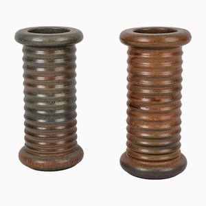 Scandinavian Cylindrical Ribbed Earthenware Vases, 1960s, Set of 2