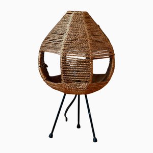 Mid-Century Modernist Tripod Table Lamp in Metal and Rope, France, 1950s