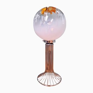 Floor Lamp in Chromed Metal with Milky Glass Globe from Mazzega, 1970s