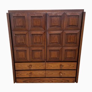 Brutalist Bar Cabinet in Dark Brown Wood, 1980s