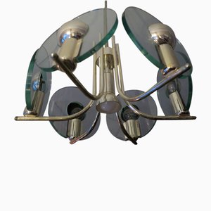 Silver-Plated Chandelier with 6 Cut Glass Discs, Italy, 1960s