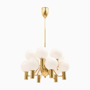 Chandelier in Brass and Glass attributed to Hans-Agne Jakobsson, 1960s
