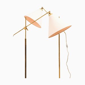 Lampadaires en Laiton avec Abat-jours Originaux attribués à TH Valentiner, 1960s, Set de 2