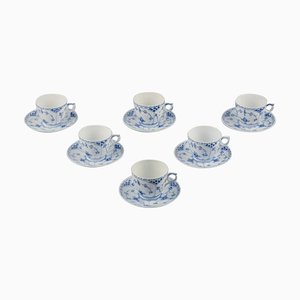 Blaue Kannelierte Kaffeetassen & Untertassen von Royal Copenhagen, 12 . Set