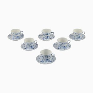 Blue Fluted Plain Coffee Cups with Saucers from Royal Copenhagen, 1970s, Set of 12