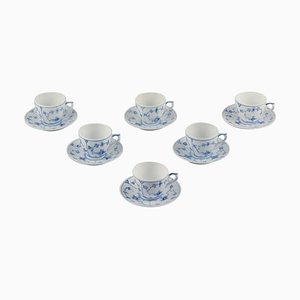 Blaue geriffelte schlichte Kaffeetassen mit Untertassen von Royal Copenhagen, 1970er, 12 Set