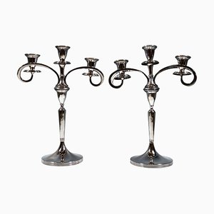 Art Nouveau Silver Three-Flame Candelabra from Lippa & Co, 1890s, Set of 2
