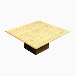 Large Vintage Brute Travertine Square Coffee Table, 1970s