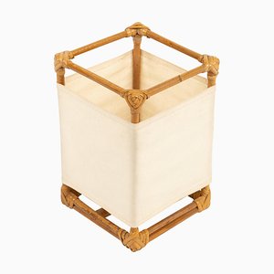 Lampada da tavolo in bambù, vimini e tessuto attribuita a Louis Sognot, Francia, anni '60
