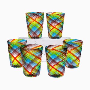 Murano Glasses in Tartan by Silvio Piattelli, Set of 6