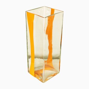 Vaso grande in vetro di Murano arancione e trasparente di Cardin per Venini, anni '70
