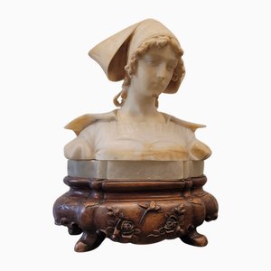 French Artist, Art Nouveau Breton Woman Bust, 1900, Alabaster