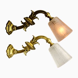Wandlampen mit Bronzehalterung von Muller Frères, 1920er, 2er Set