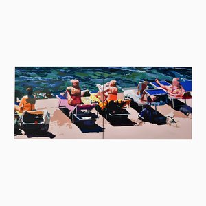 Carole Grandgirard, Diptych of Sunbathers, Le Bain de Septembre, 2024, Olio su tela