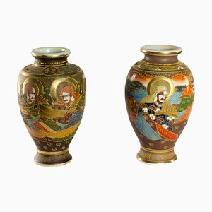 Japanische Kinkozan Satsuma Vasen, 2er Set
