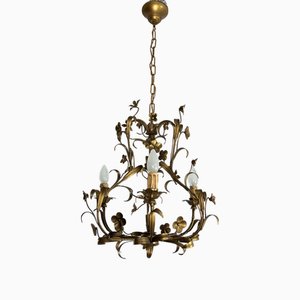 Mid-Century Wrought Iron 3-Light Chandelier, Italy, 1960s