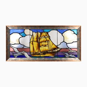 Framed Stained Glass Window by Leo Vingerhoets, 1950s