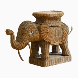 Elephant Side Table in Wicker attributed to Vivai del Sud, 1970s