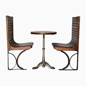 Parisian Metro Seats & Table, 1920s, Set of 3