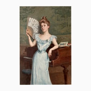 Octave Gallian, Lady with Fan, 1903, Oil on Canvas