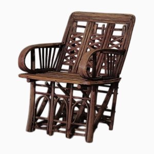 Handgefertigter Französischer Armlehnstuhl aus Rattan & Palmenholz, 1950er