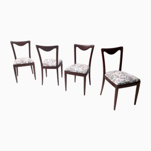 Chaises de Salle à Manger avec Structure en Hêtre et Tissu à Motifs en Lin attribuées à Carlo Enrico Rava, 1950s, Set de 4