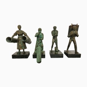 Bronze Figures Depicting Glass Process, 1980s, Set of 4