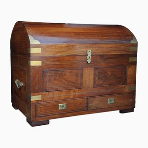 19th Century Anglo Indian Rosewood & Brass French Polished Domed Two Drawer Dowry Chest, 1890s