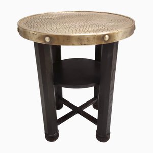 Secessionist Coffee Table with Shelf and Round Brass Top from Durmast, Austria, 1920s