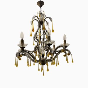 Crystal Beaded Murano Glass Drop Chandelier, 1950s
