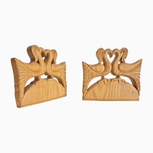 Sujetalibros vintage de madera con pájaros hechos a mano, Dinamarca, años 60. Juego de 2