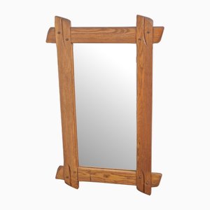 Large Brutalist Rectangle Wooden Mirror, France, 1960s